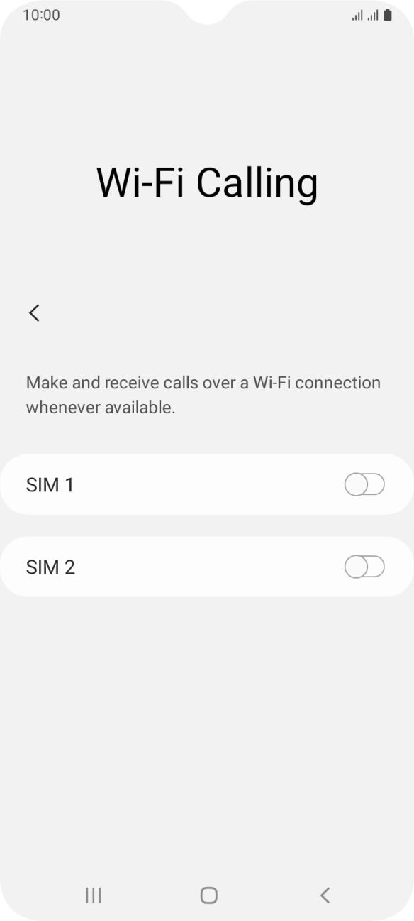 Press the indicator next to the required SIM to turn the function on or off. Press the indicator next to the required SIM to turn the function on or off.