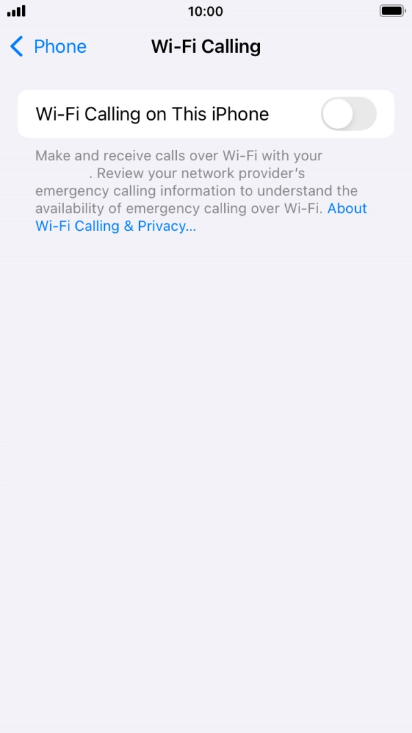 Press the indicator next to 'Wi-Fi Calling on This iPhone' to turn the function on or off.