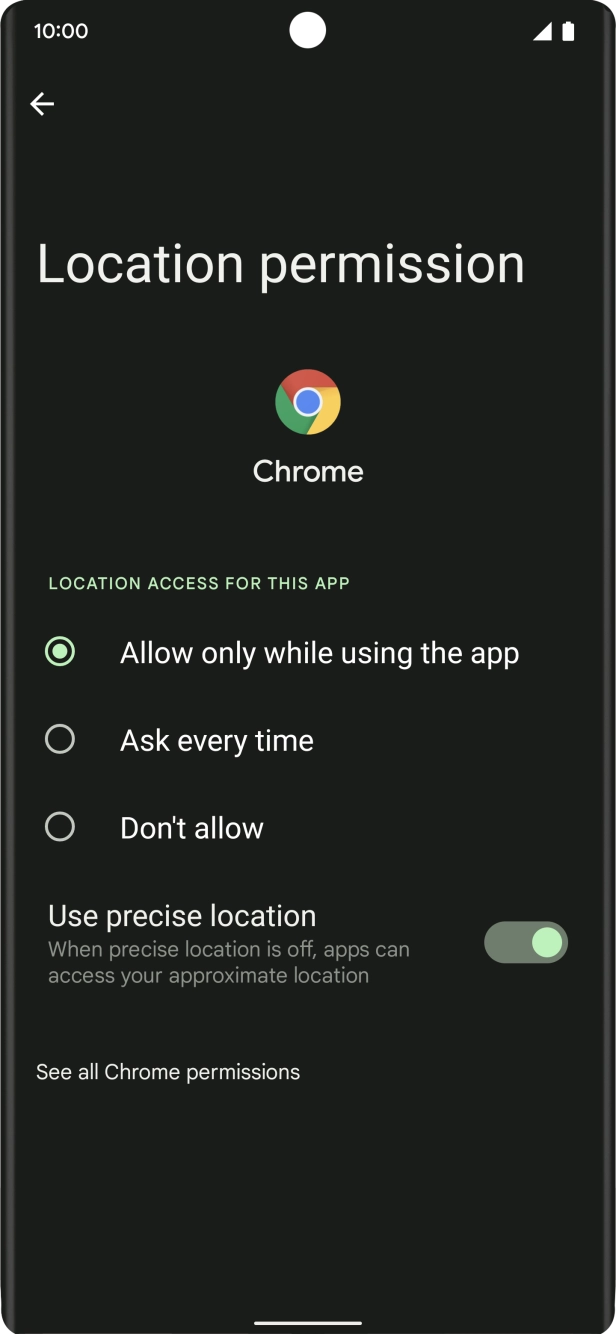 Press the required setting.