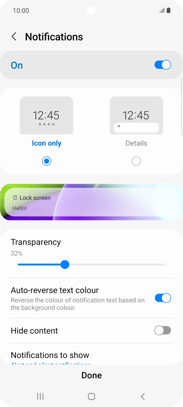 Press the required settings to turn them on or off.