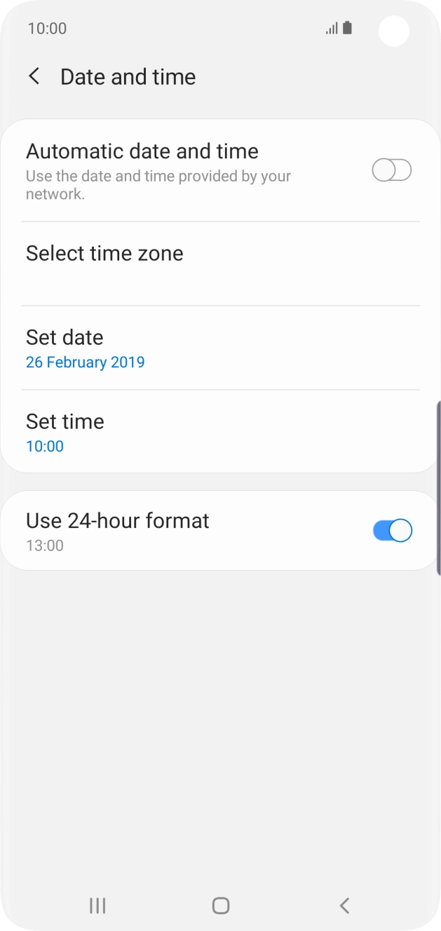 Press the indicator next to 'Automatic date and time' to turn on the function.