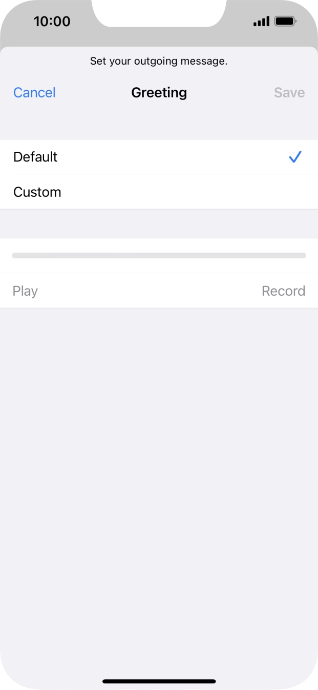 Press Default to select the default greeting. Press Default to select the default greeting.