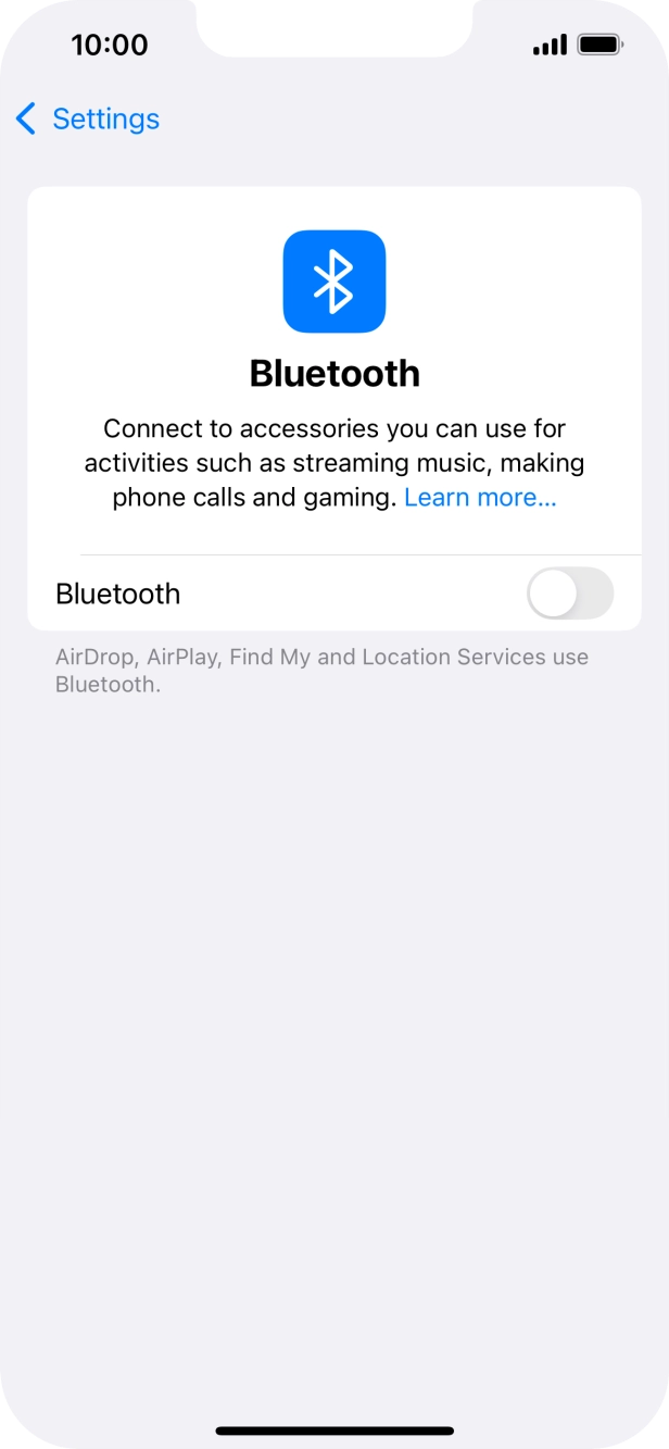 Press the indicator next to 'Bluetooth' to turn on the function.