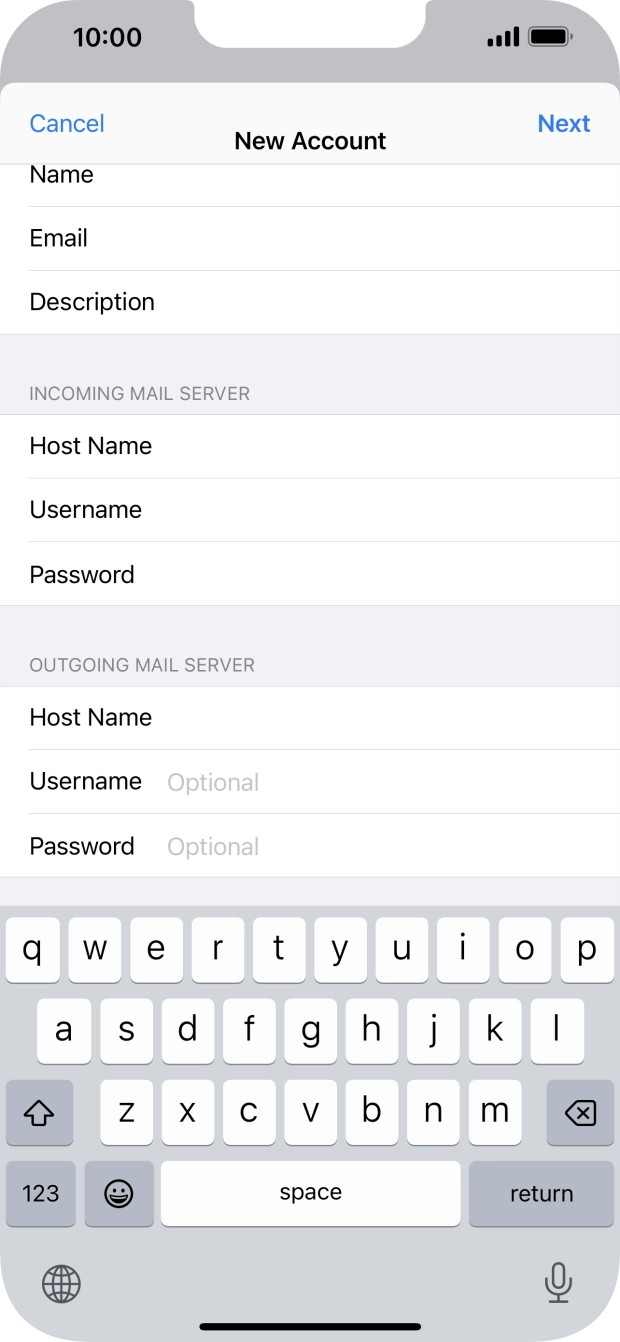 Press Username and key in the username for your email account. Press Username and key in the username for your email account.