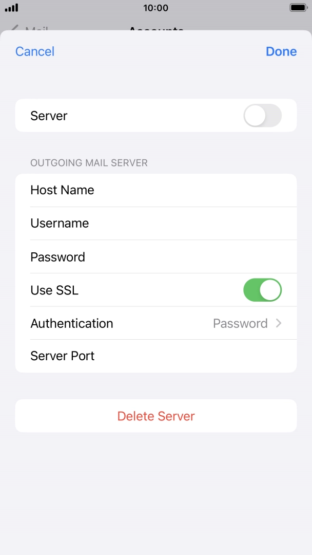 Press the indicator next to 'Use SSL' to turn off the function. Press the indicator next to 'Use SSL' to turn off the function.