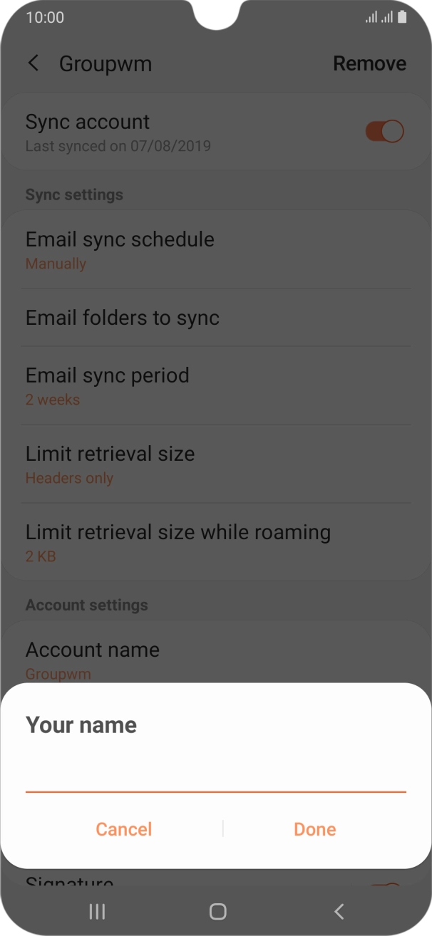 Key in the required sender name and press Done.
