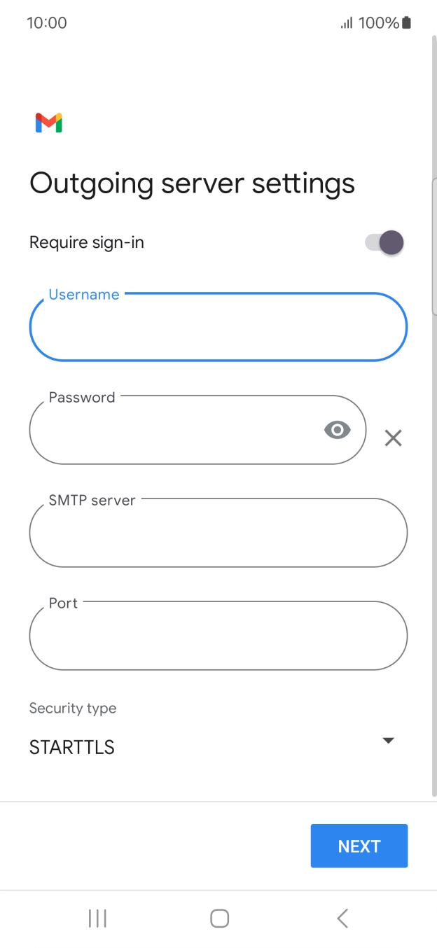 Press the field below 'Password' and key in the password of your email provider's outgoing server. Press the field below 'Password' and key in the password of your email provider's outgoing server.