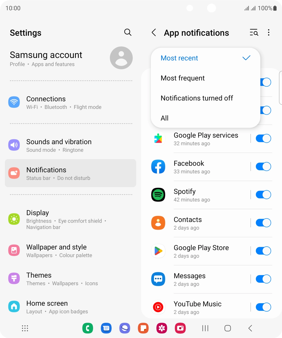 Press the required setting.