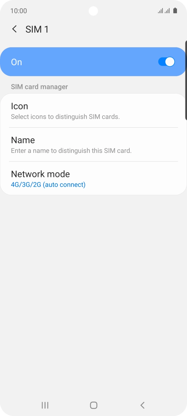 Press the indicator to turn use of the SIM on or off.