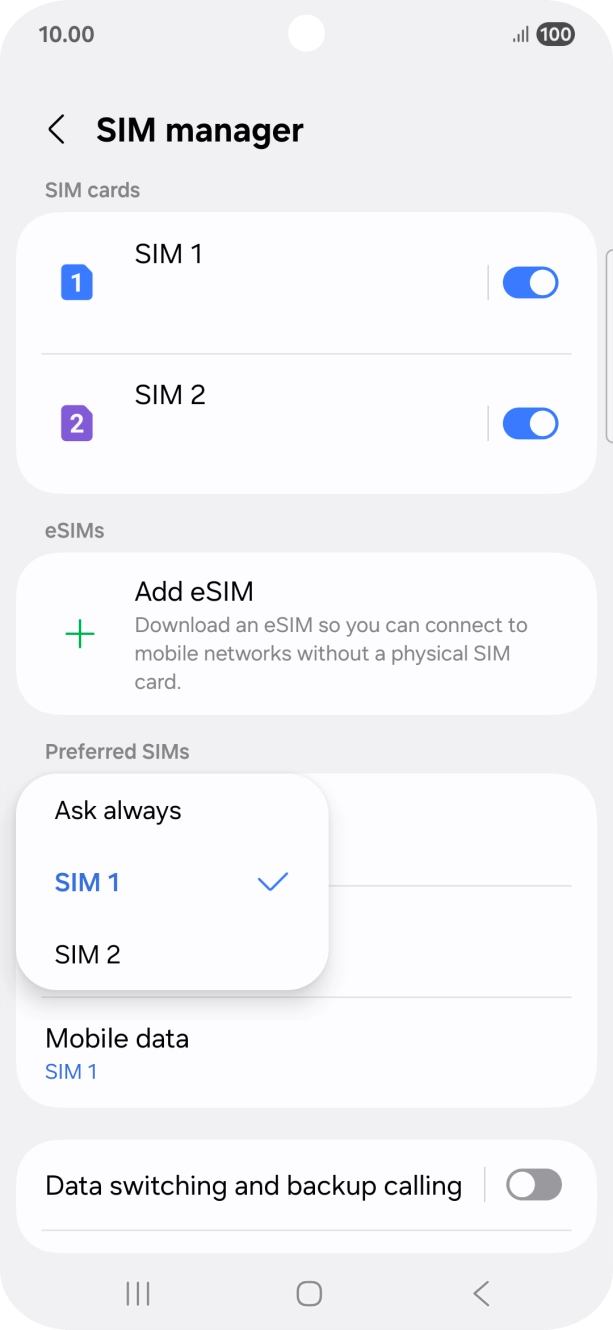 Press the required setting.