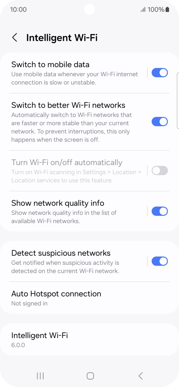Press the indicator next to 'Switch to mobile data' to turn the function on or off. Press the indicator next to 'Switch to mobile data' to turn the function on or off.
