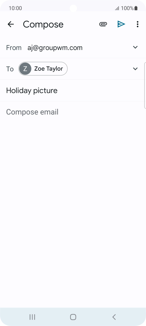 Press the text input field and write the text for your email. Press the text input field and write the text for your email.