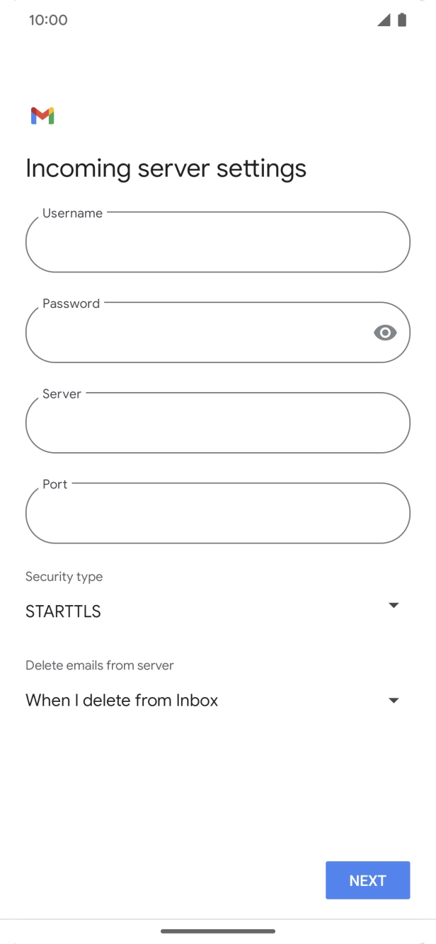 Press the field below 'Username' and key in the username for your email account. Press the field below 'Username' and key in the username for your email account.