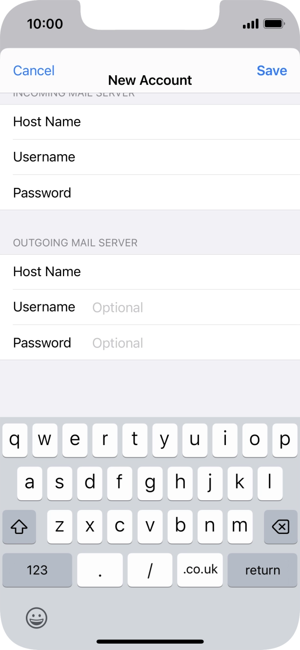 Press Username and key in the username for your email account. Press Username and key in the username for your email account.