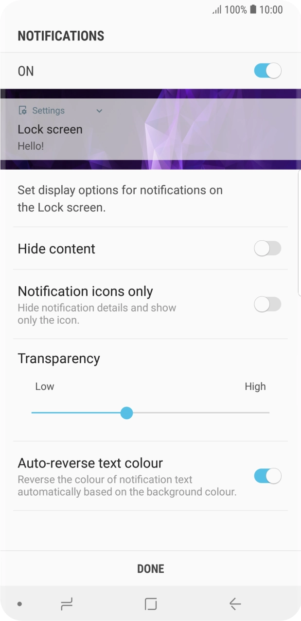 Press the indicator next to the required settings.