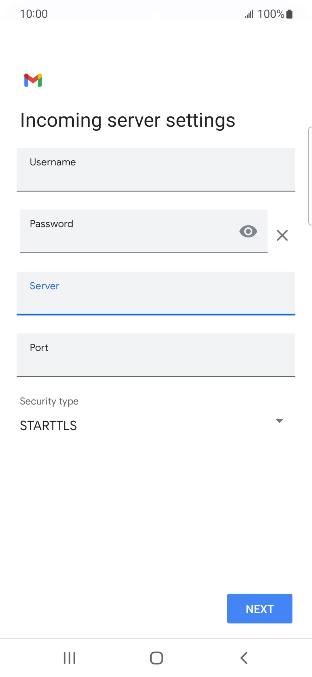 Press the field below 'Port' and key in 143. Press the field below 'Port' and key in 143.