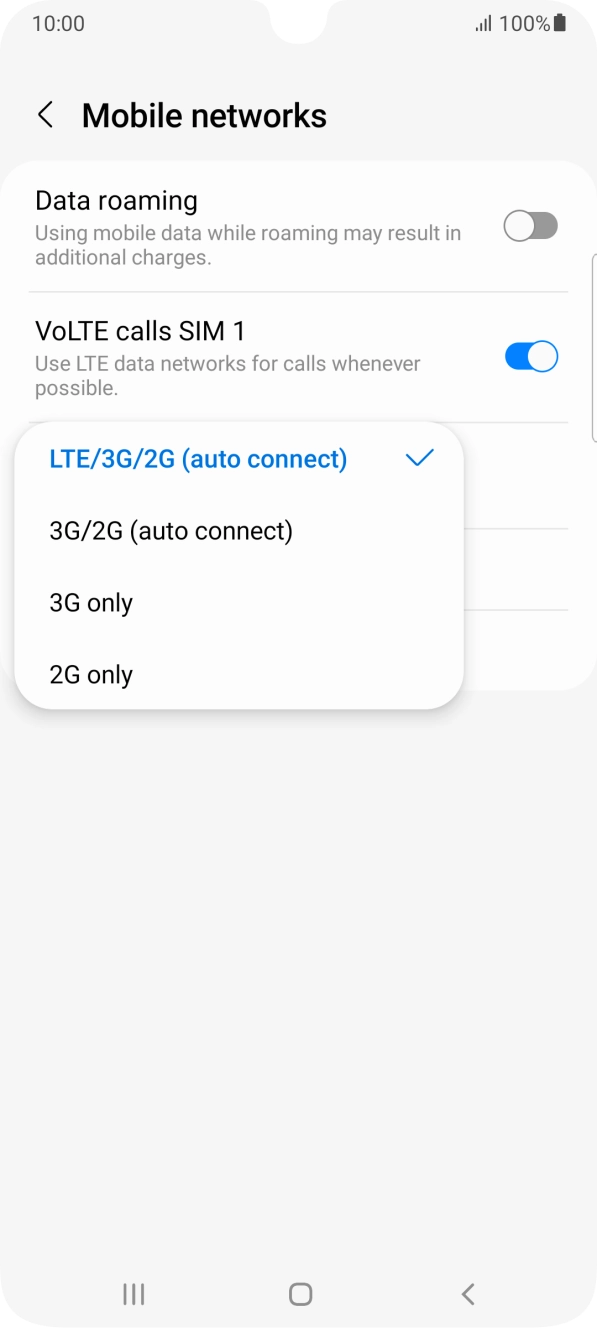 Press the required network mode.