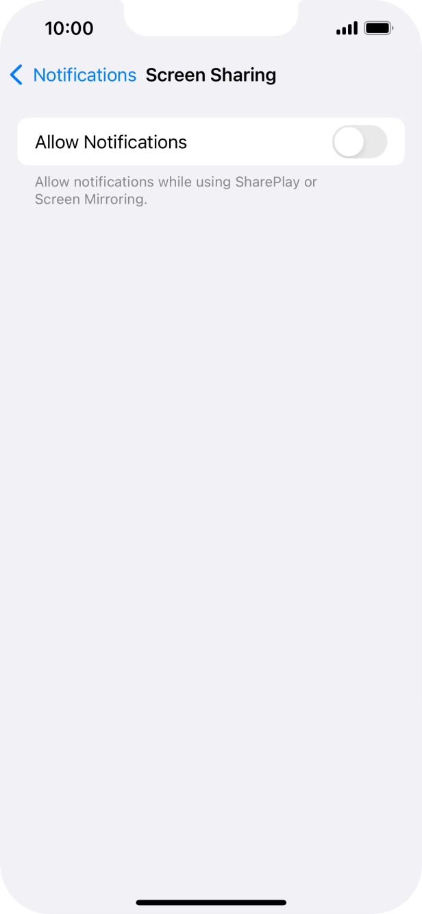 Press the indicator next to 'Allow Notifications' to turn the function on or off. Press the indicator next to 'Allow Notifications' to turn the function on or off.