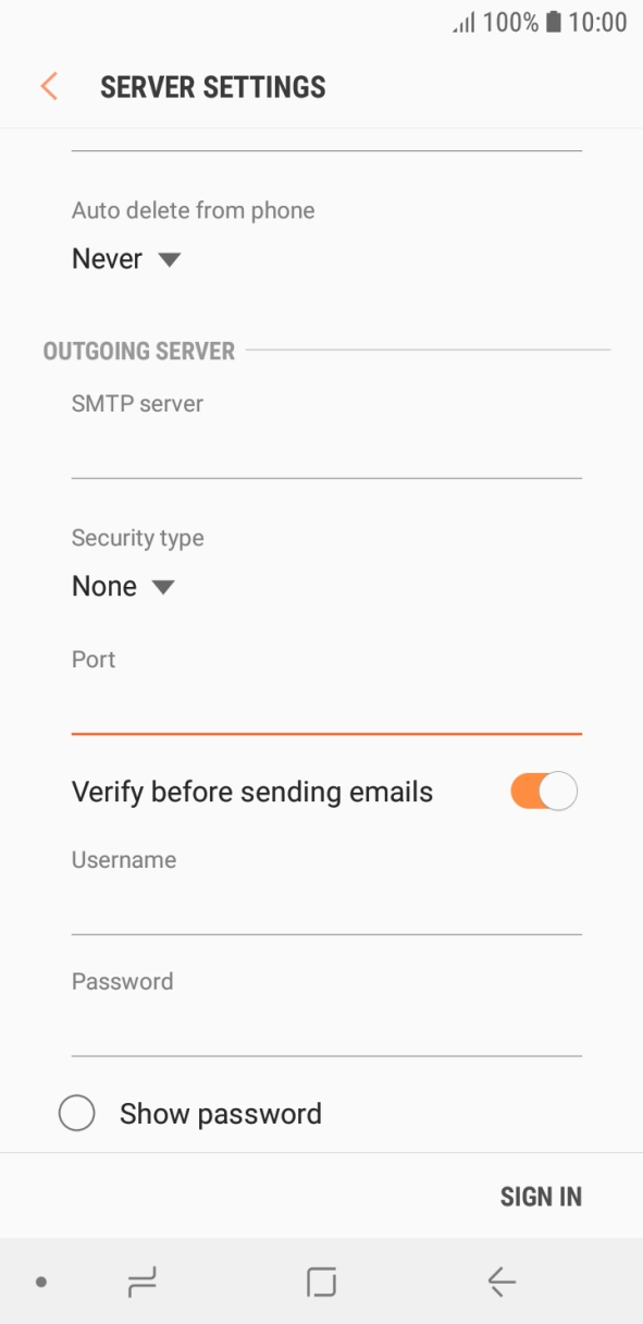 Press the indicator next to 'Verify before sending emails' to turn on the function. Press the indicator next to 'Verify before sending emails' to turn on the function.