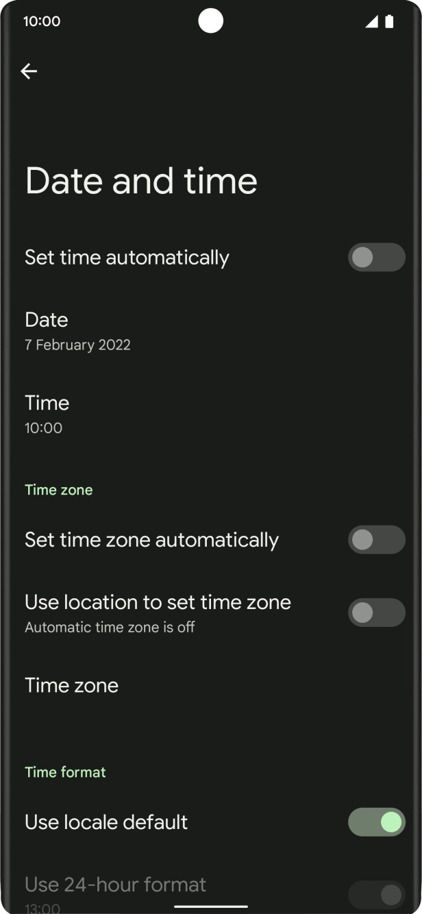 Press the indicator next to 'Set time automatically' to turn on the function.