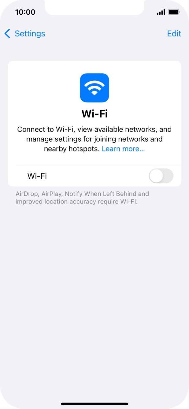 Press the indicator next to 'Wi-Fi' to turn on the function. Press the indicator next to 'Wi-Fi' to turn on the function.