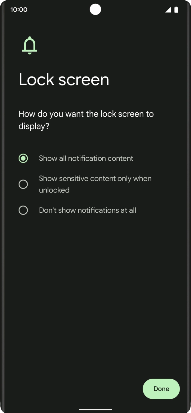 Press the required setting. Press the required setting.