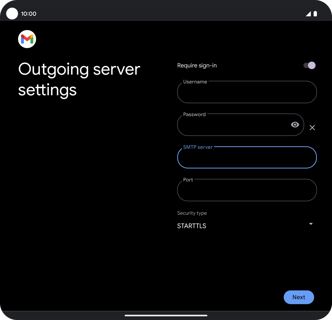 Press the field below 'Port' and key in 587. Press the field below 'Port' and key in 587.