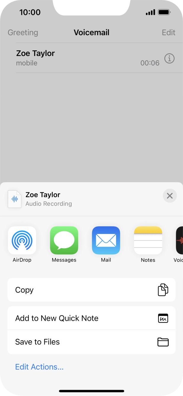 Press the required setting and follow the instructions on the screen to share or save the message.