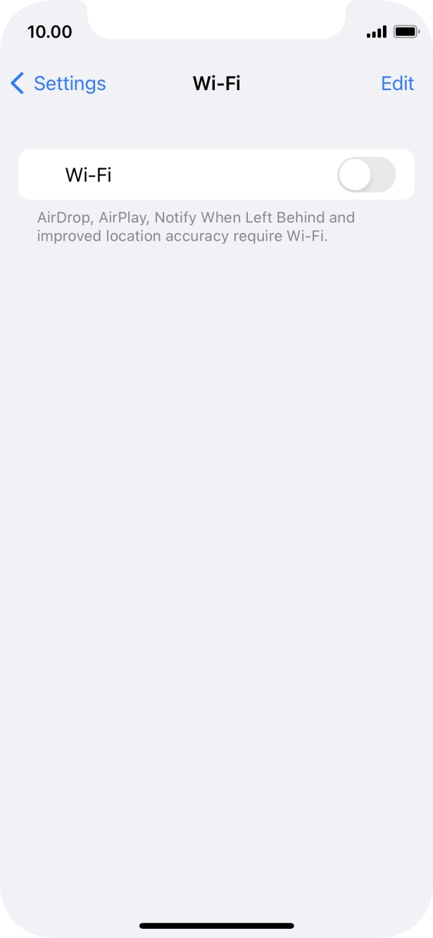 Press the indicator next to 'Wi-Fi' to turn on the function.