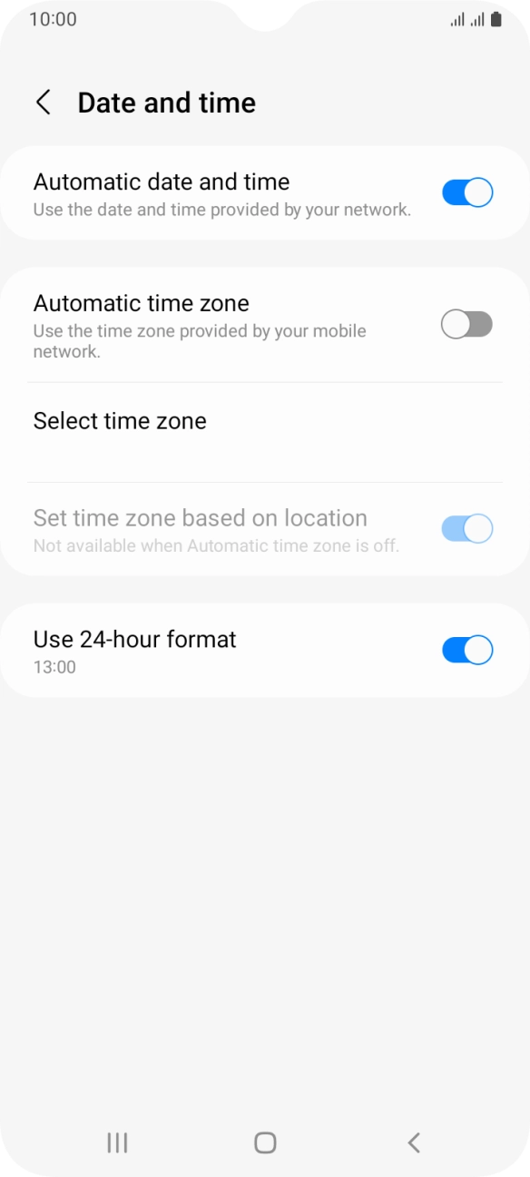 Press the indicator next to 'Automatic time zone' to turn on the function.