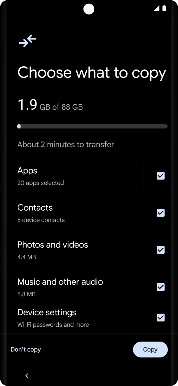 Press the fields next to the required data types.