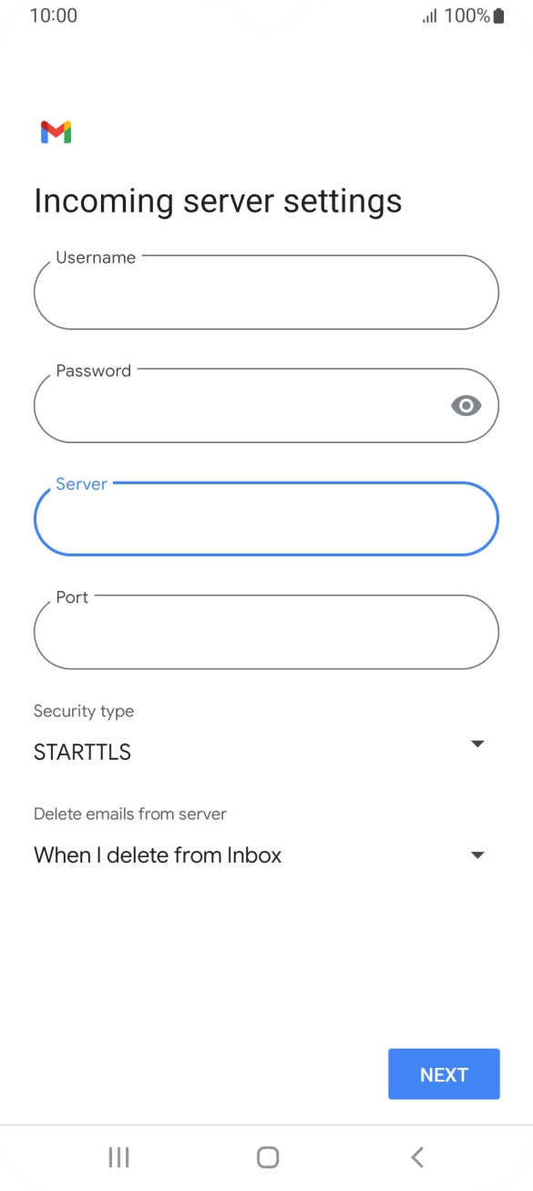 Press the field below 'Port' and key in 110. Press the field below 'Port' and key in 110.