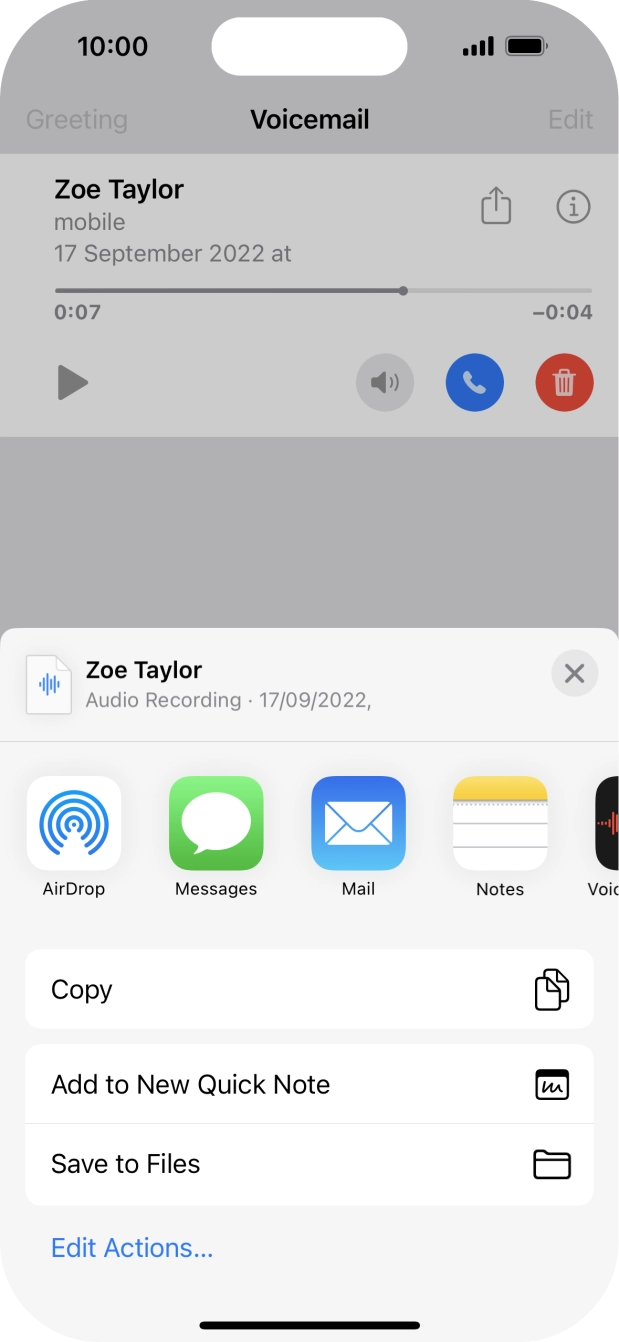 Press the required setting and follow the instructions on the screen to share or save the message.