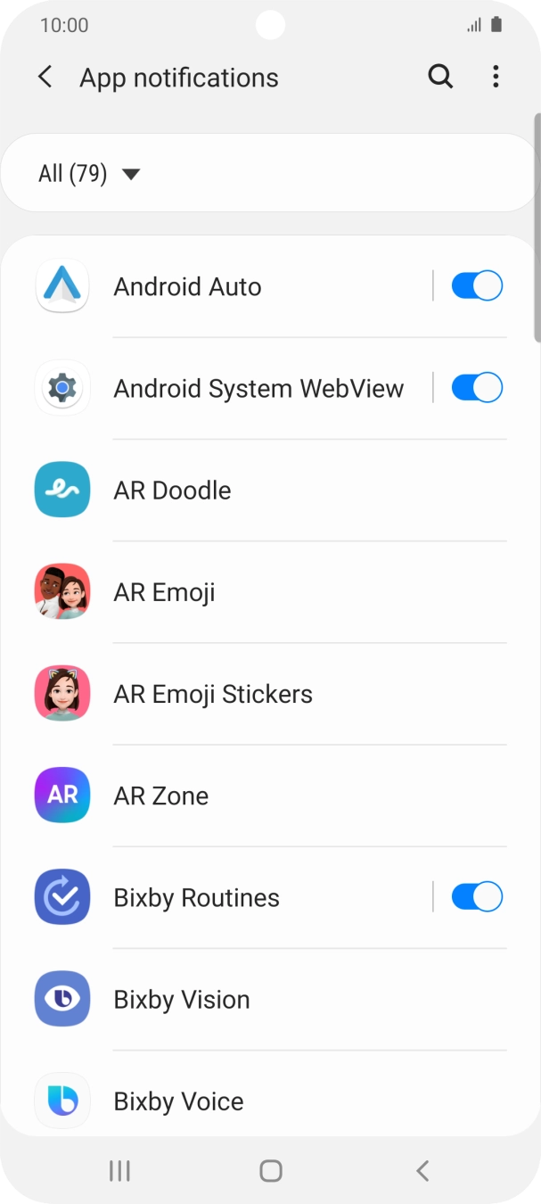 Press the indicators next to the required apps to turn the function on or off.