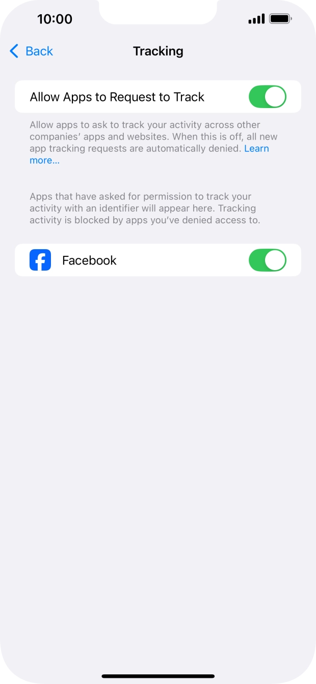 Press the indicator next to 'Allow Apps to Request to Track' to turn the function on or off.
