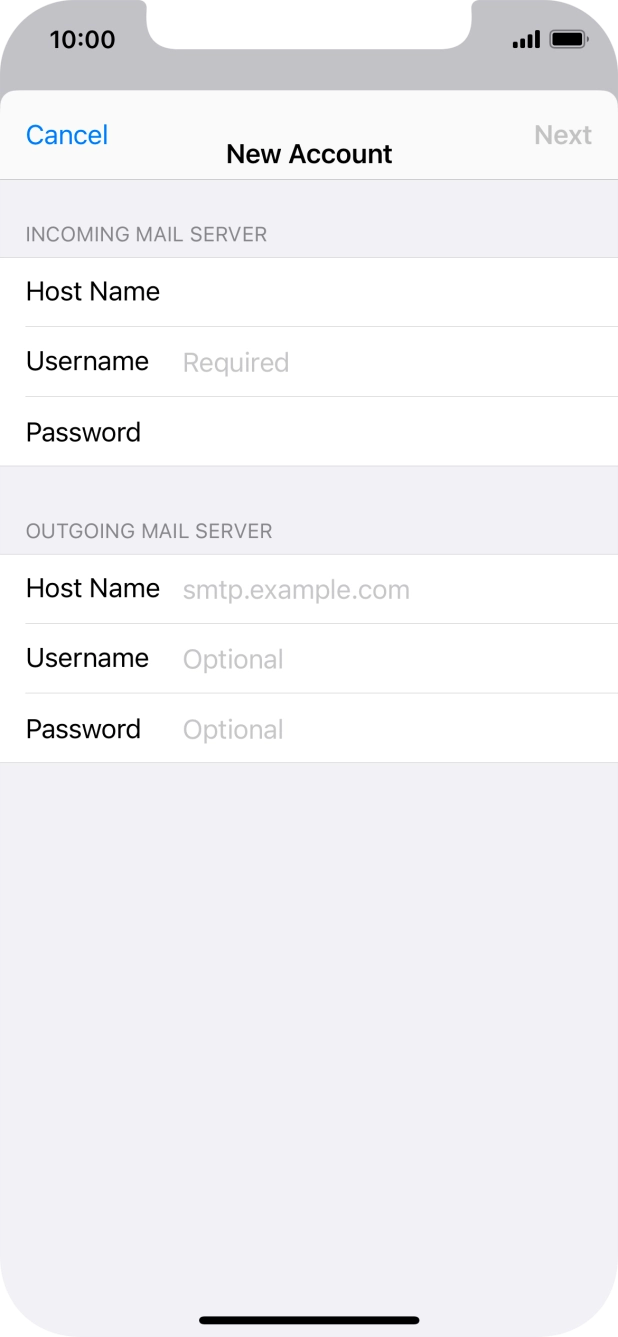Press Username and key in the username for your email account. Press Username and key in the username for your email account.