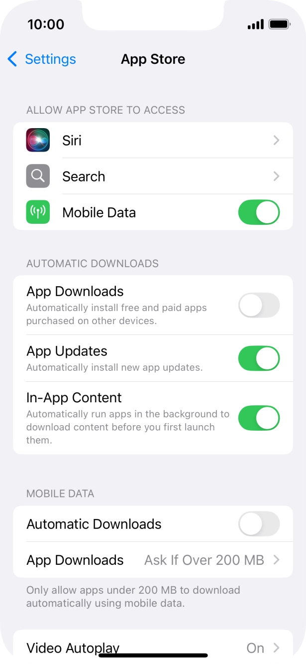 Press the indicator next to 'App Updates' to turn the function on or off. Press the indicator next to 'App Updates' to turn the function on or off.