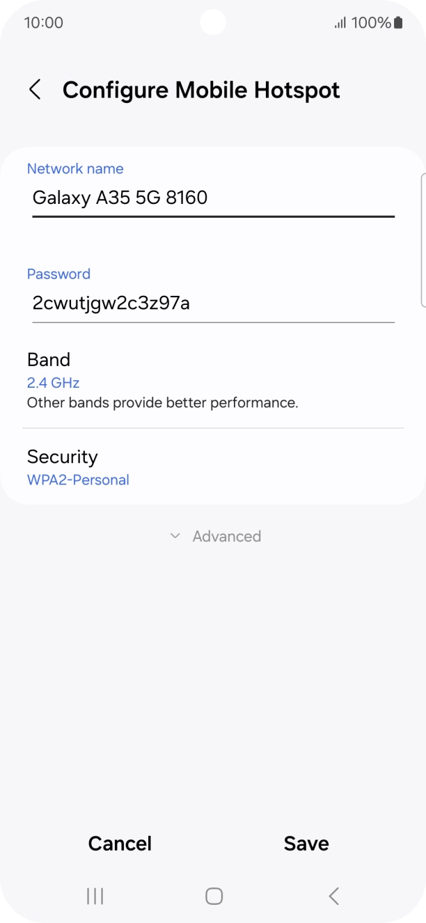 Press the field below 'Network name' and key in the required name.