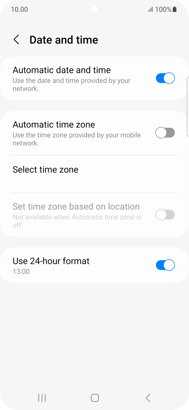 Press the indicator next to 'Automatic time zone' to turn on the function.