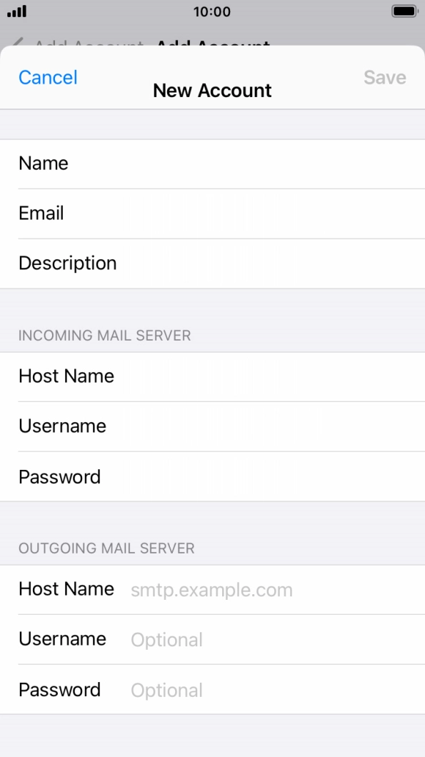 Press Host Name and key in the name of your email provider's outgoing server. Press Host Name and key in the name of your email provider's outgoing server.