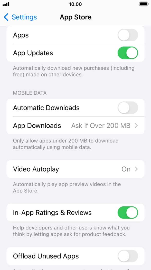 Press the indicator next to 'App Updates' to turn the function on or off.