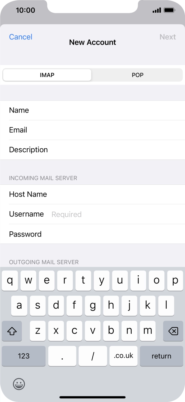 Press Username and key in the username for your email account. Press Username and key in the username for your email account.