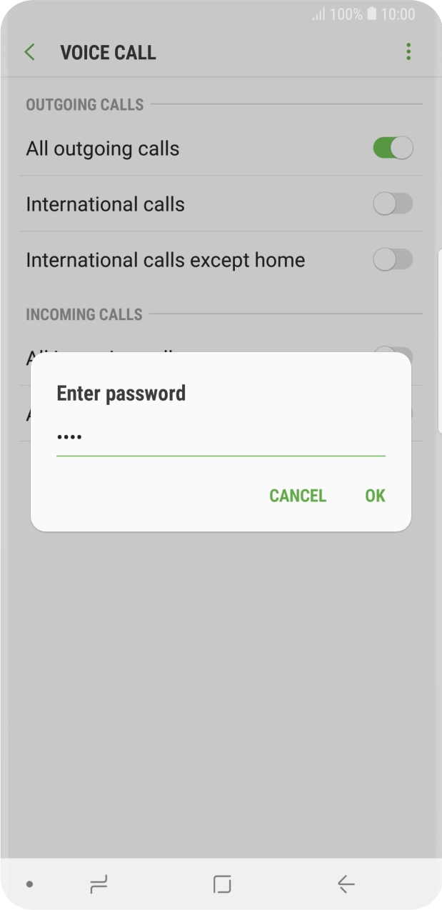Key in your barring password and press OK.