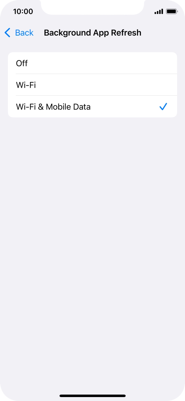 To turn off background refresh of apps, press Off. To turn off background refresh of apps, press Off.