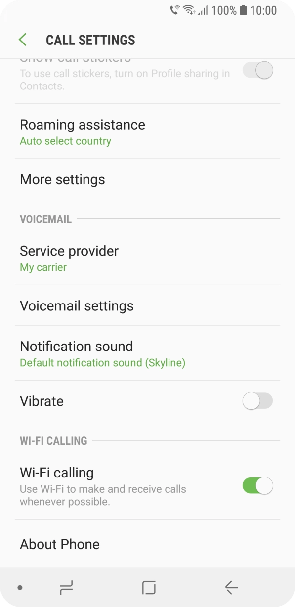 When WiFi Calling is active, the WiFi Calling icon is displayed.