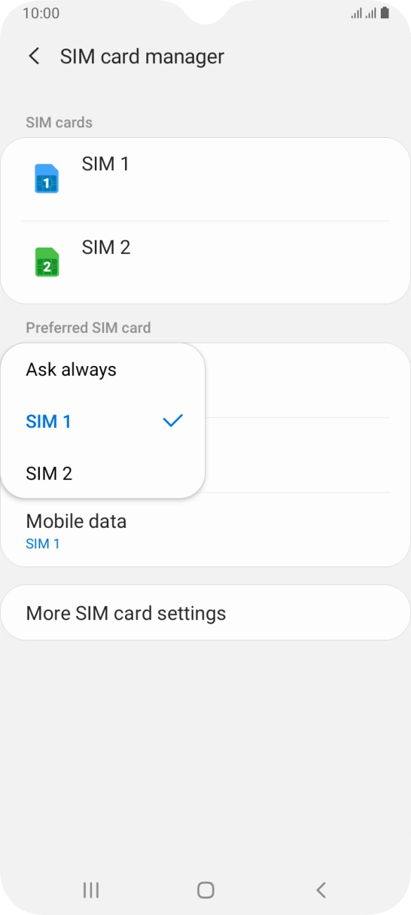 Press the required setting.