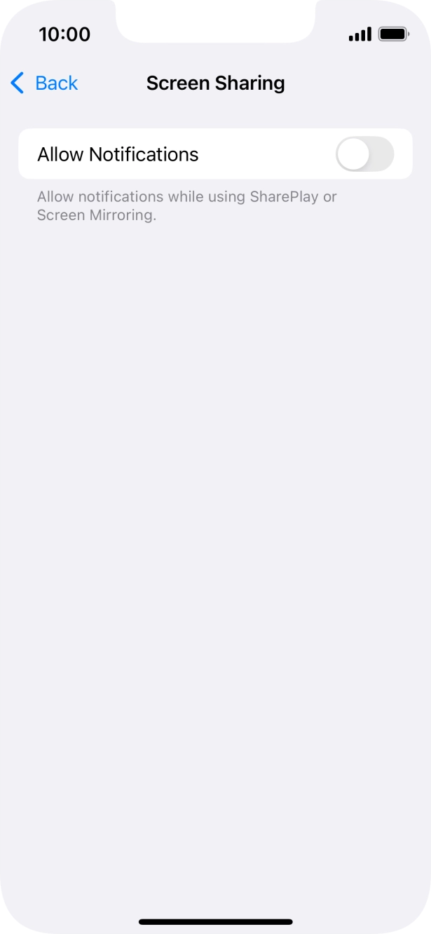 Press the indicator next to 'Allow Notifications' to turn the function on or off. Press the indicator next to 'Allow Notifications' to turn the function on or off.