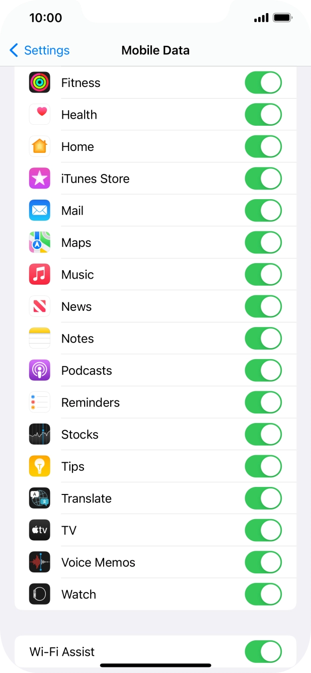 Press the indicator next to 'Wi-Fi Assist' to turn the function on or off. Press the indicator next to 'Wi-Fi Assist' to turn the function on or off.