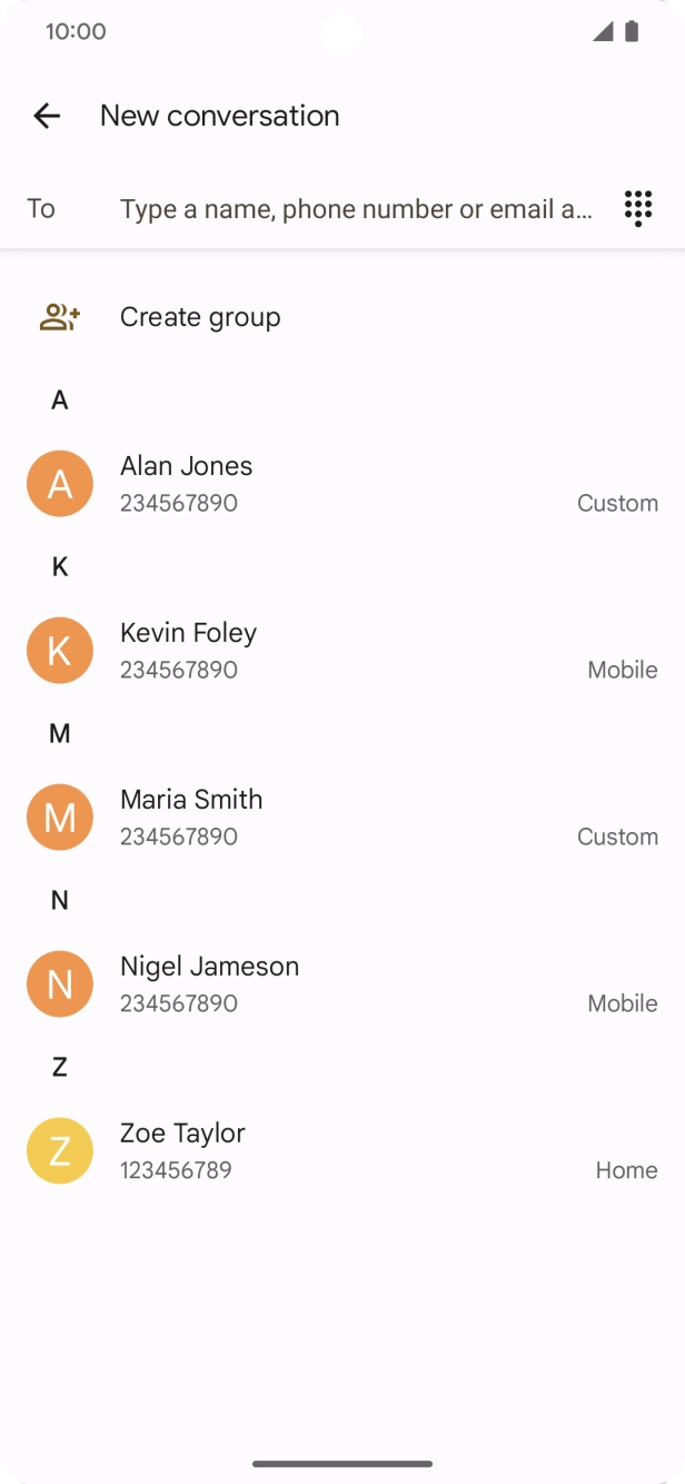 Press the field next to 'To' and key in the first letters of the recipient's name.