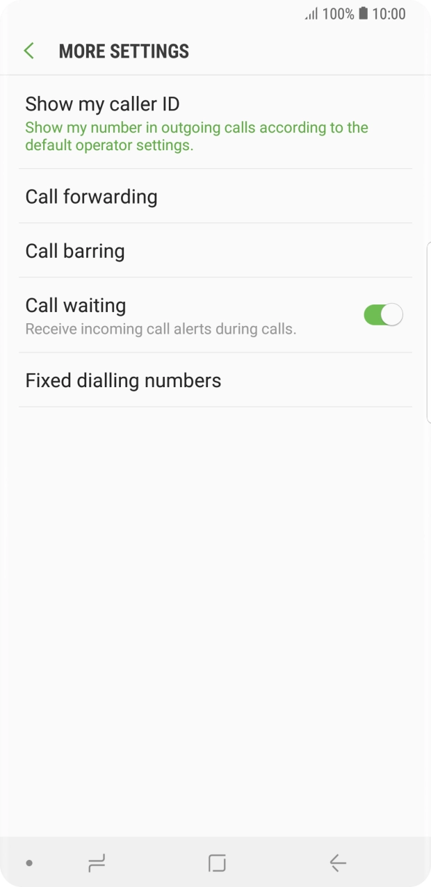 Press the indicator next to 'Call waiting' to turn the function on or off.
